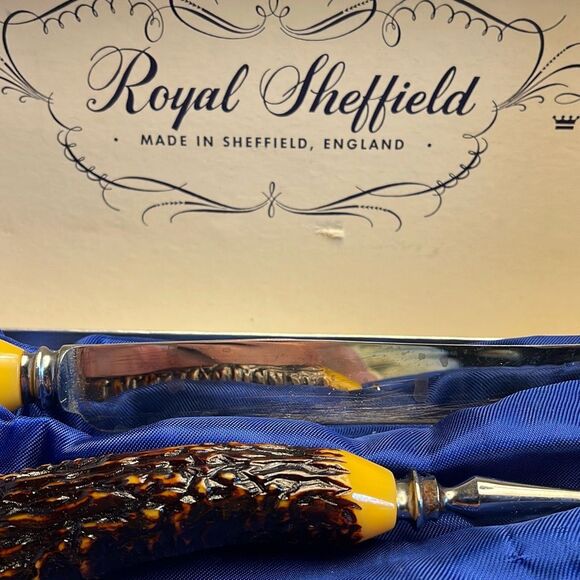 Royal Sheffield vintage carving set stainless steel Stag handles Sheffield Engla - Picture 2 of 11